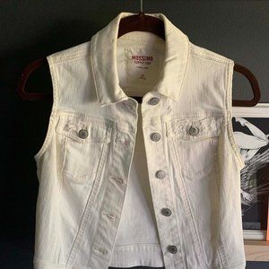 White Mossimo Cropped Distressed Denim Vest // S